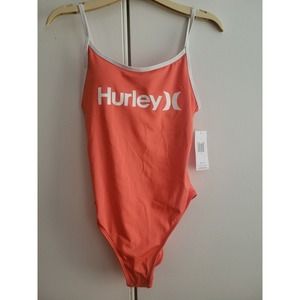 Hurley Orange Trendy Logo One-Piece Side Swimsuit NWT Size M